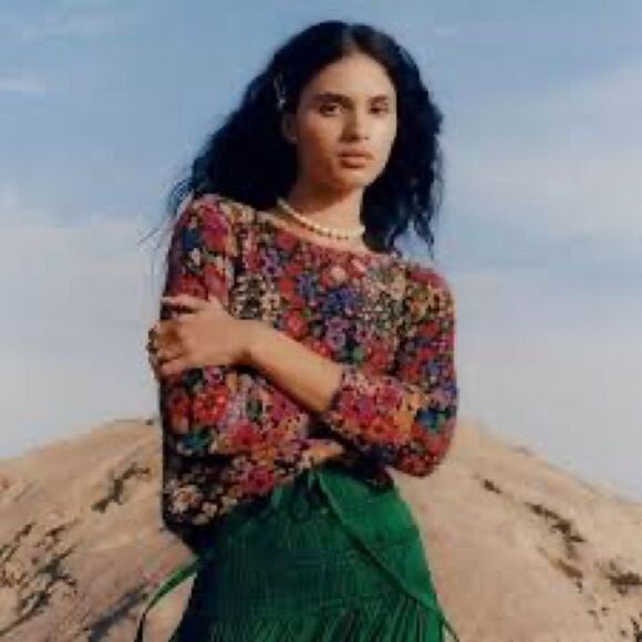 Anthropologie Bouquet Eyelash Scoopneck Sweater + Green Maxi Skirt - Picture 1 of 8